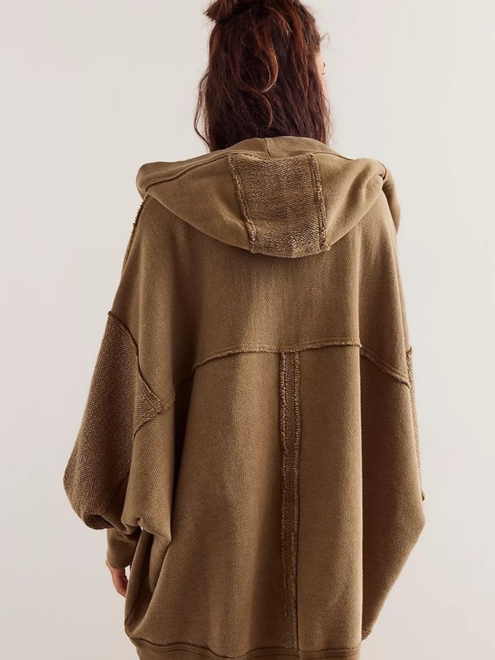 Free People Oversized Hooded Cardigan in Olive Brown